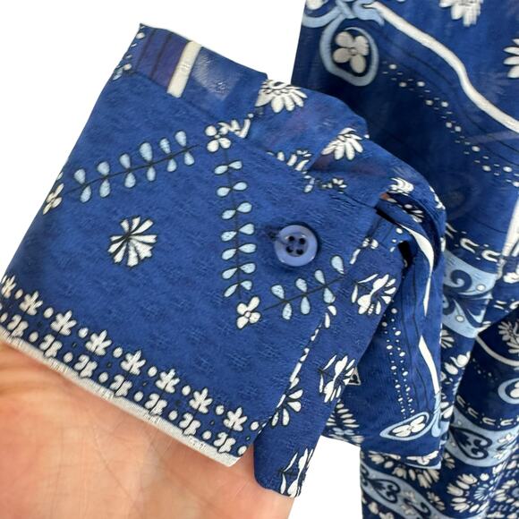 Adrienne Vittadini Blue White Long Sleeve Blouse Large - Picture 5 of 8